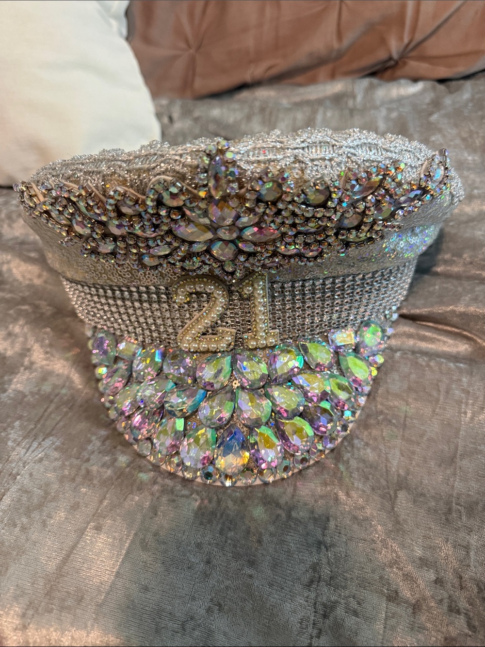 Silver Bejeweled "21" Celebration Cap